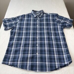 Plaid Button Down Amazon‎ Essentials Mens XL Blue Good Short Sleeve S17AE30001